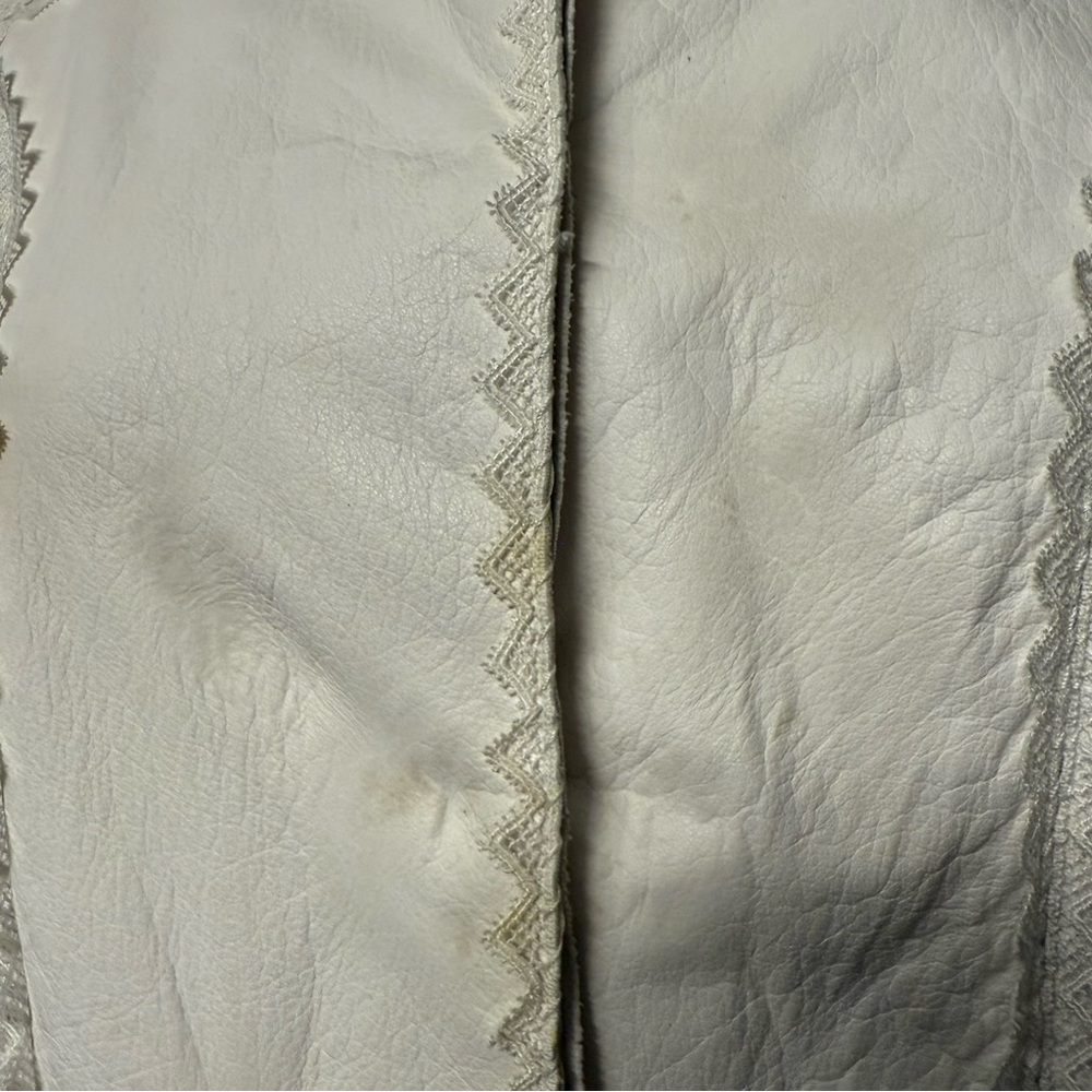 Vintage J. Mendel Cream White Tailored Leather Lace Crop Mandarin Collar Jacket - Picture 5 of 7